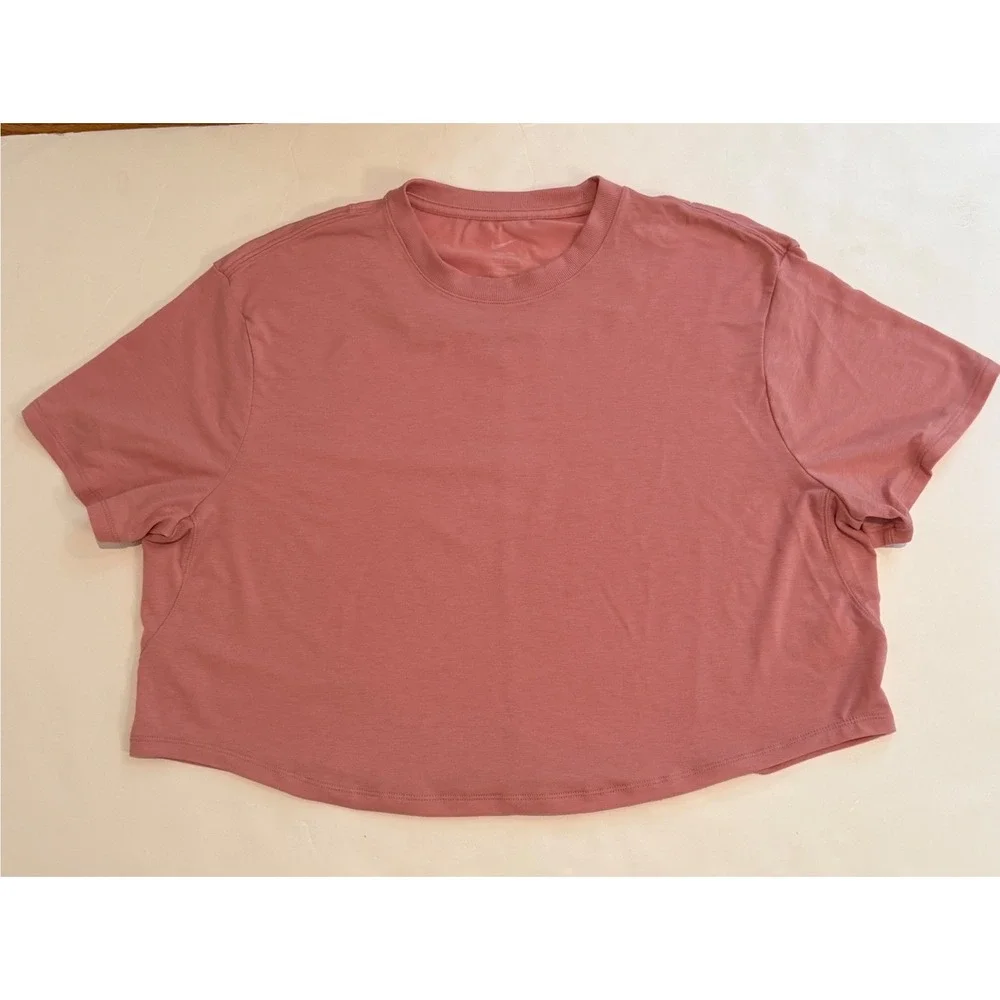 Nike One Dri-FIT Women Rose Pink Relaxed Cropped Short Sleeve T-Shirt HJ1065-685